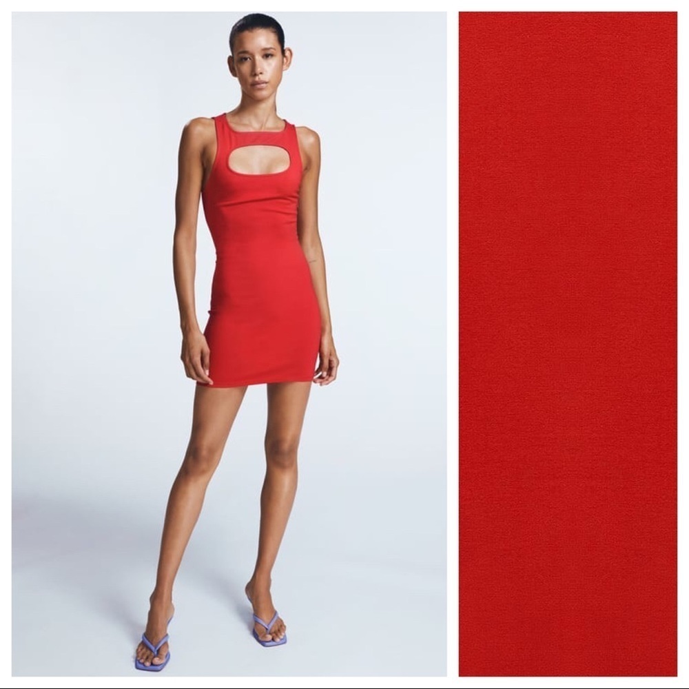 🌹NWT. Zara Red Viscose Blend Mini Dress with Cut Outs. Size S.
